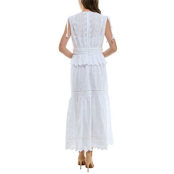 Taylor Womens Cotton Eyelet-Embroidered Tiered Dress 12 White - NWT - Picture 3 of 5